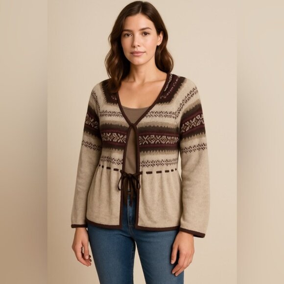 Eddie Bauer Fair Isle Knit Cardigan Sweater Women’s XL – Merino Wool Blend - Picture 1 of 8